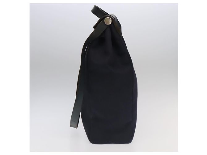 Hermès HERMES Herbag MM Borsa a Mano Tela Pelle Blu Navy Argento Auth 101293 - vista 3