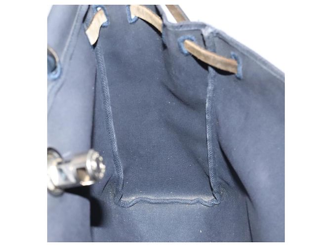 Hermès HERMES Herbag MM Borsa a Mano Tela Pelle Blu Navy Argento Auth 101293 - vista 37