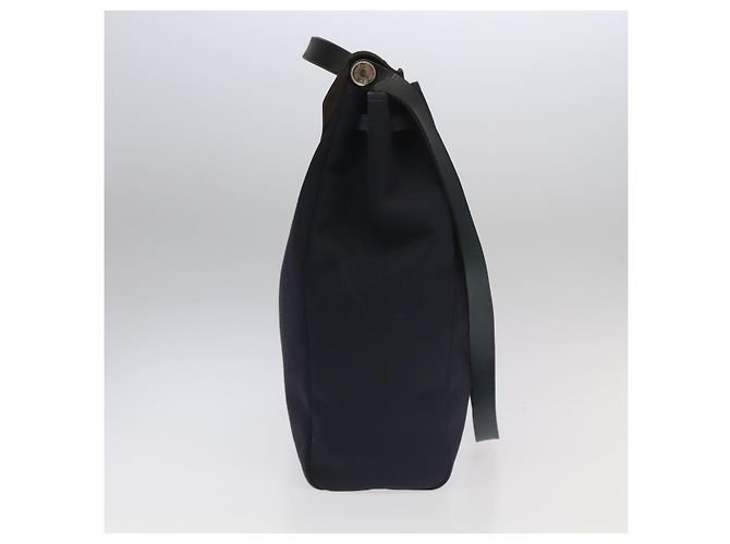 Hermès HERMES Herbag MM Borsa a Mano Tela Pelle Blu Navy Argento Auth 101293 - vista 4