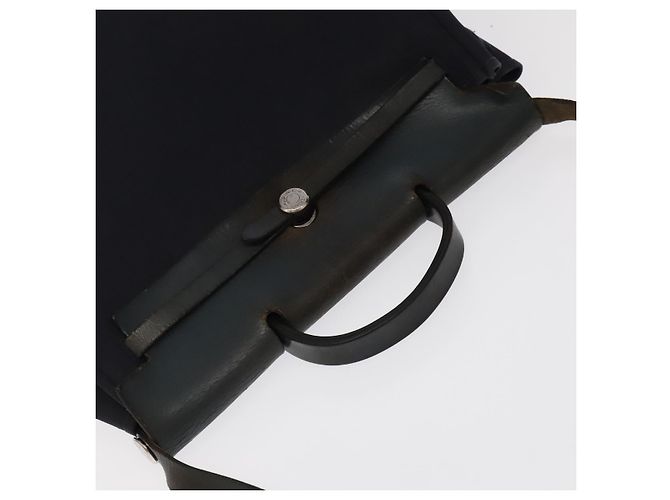 Hermès HERMES Herbag MM Borsa a Mano Tela Pelle Blu Navy Argento Auth 101293 - vista 6