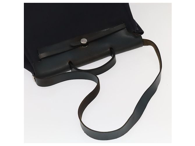 Hermès HERMES Herbag MM Borsa a Mano Tela Pelle Blu Navy Argento Auth 101293 - vista 7