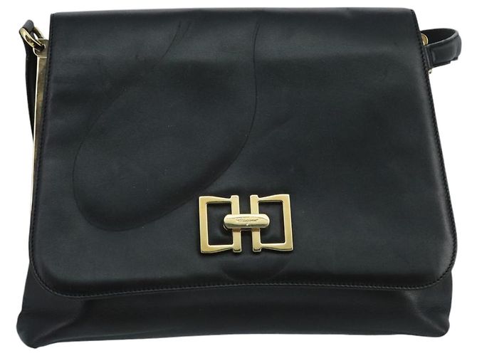 Borsa a spalla Salvatore Ferragamo in pelle nera e oro Auth am7272 Nero D'oro - vista 13