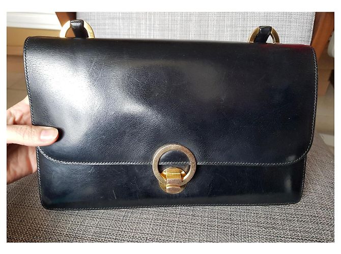 Borsa baguette modello "Ring" della Maison Hermès risalente agli anni 1950-1960 Nero - vista 9