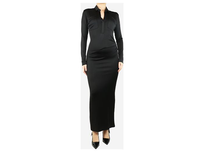 Autre Marque Schwarzes gerafftes Maxikleid - Größe UK 8 - Ansicht 3