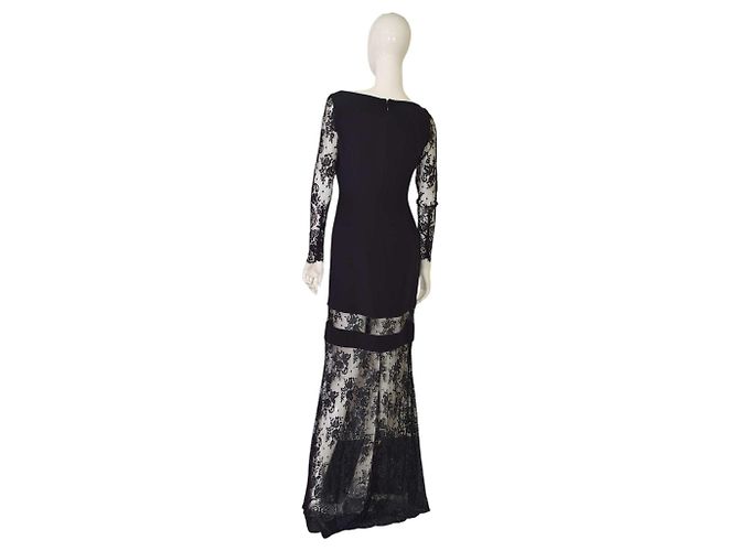 Escada Couture Black Silk Lace Beaded Maxi Evening Gown Dress 36 - view 2