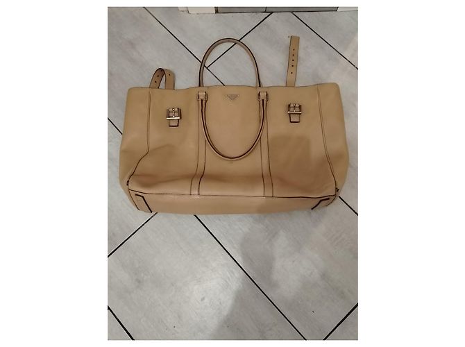 Borsa da viaggio Prada in pelle beige - vista 15