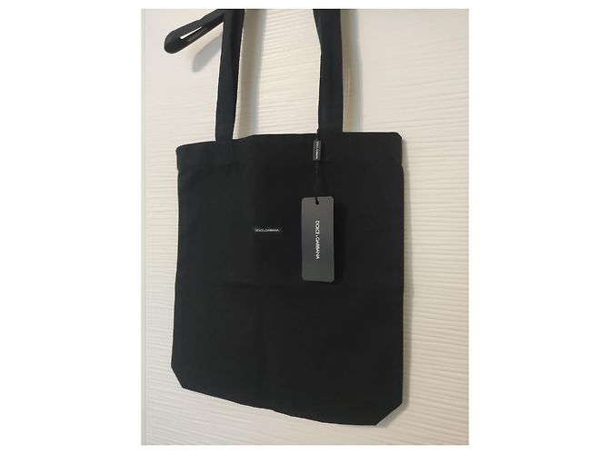 Borsa Tote Dolce & Gabbana Nera in Cotone Nero - vista 8