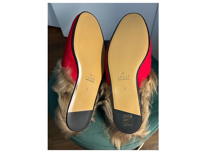 Mocassini Princetown Gucci Rossi in Pelle e Lana Rosso - vista 10