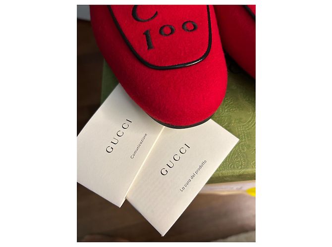 Mocassini Princetown Gucci Rossi in Pelle e Lana Rosso - vista 14