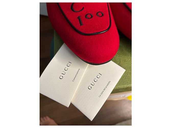 Mocassini Princetown Gucci Rossi in Pelle e Lana Rosso - vista 8