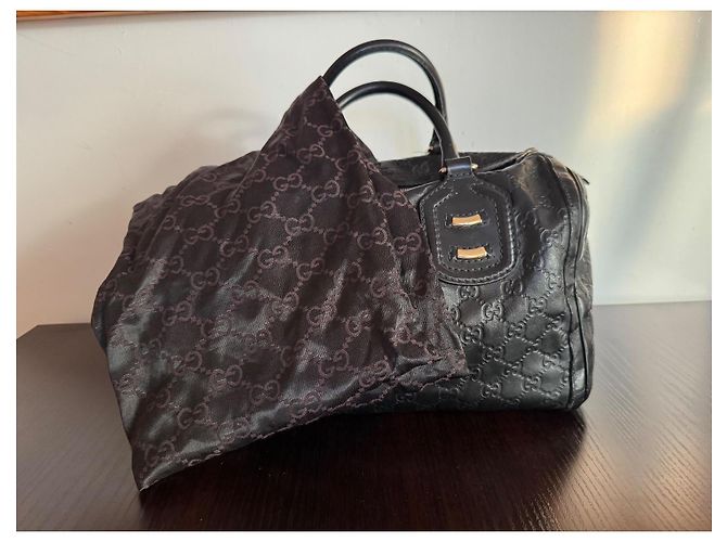Boston Techno Tag bag pelle guccissima Nero - vista 17