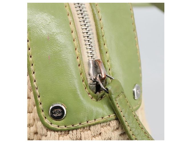 CHANEL Borsa a mano in cotone beige CC Auth 102761 - vista 10