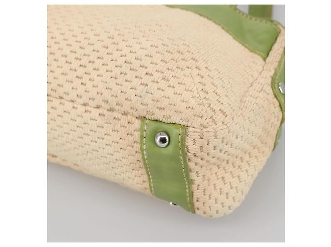CHANEL Borsa a mano in cotone beige CC Auth 102761 - vista 14