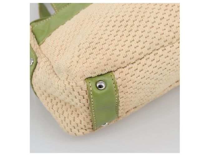 CHANEL Borsa a mano in cotone beige CC Auth 102761 - vista 15