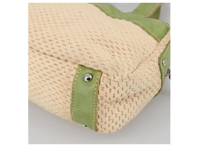 CHANEL Borsa a mano in cotone beige CC Auth 102761 - vista 16