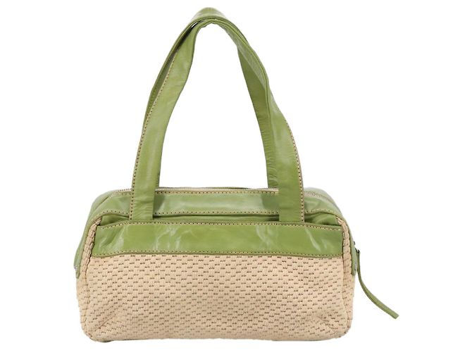 CHANEL Borsa a mano in cotone beige CC Auth 102761 - vista 2