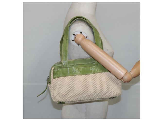CHANEL Borsa a mano in cotone beige CC Auth 102761 - vista 23