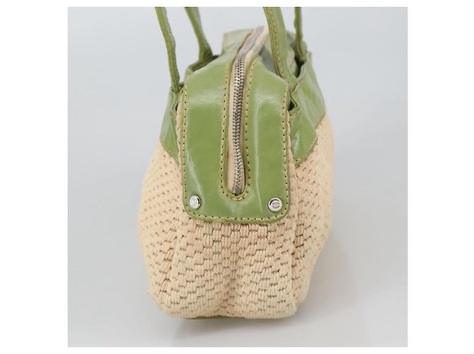 CHANEL Borsa a mano in cotone beige CC Auth 102761 - vista 4