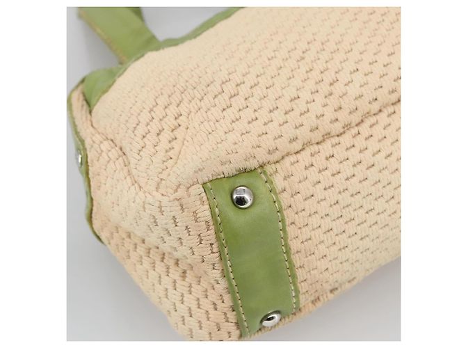 CHANEL Borsa a mano in cotone beige CC Auth 102761 - vista 9