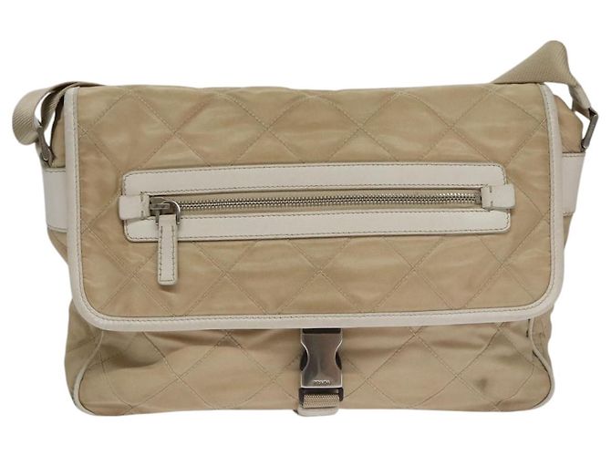 PRADA Borsa a Spalla Nylon Beige Argento Auth 103773 - vista 13