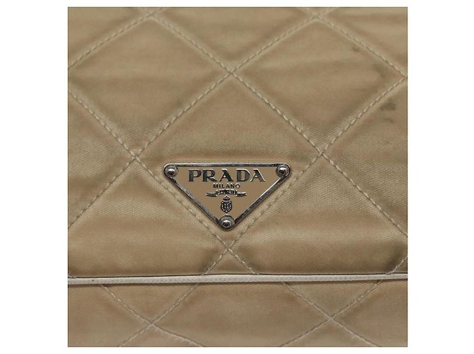 PRADA Borsa a Spalla Nylon Beige Argento Auth 103773 - vista 18