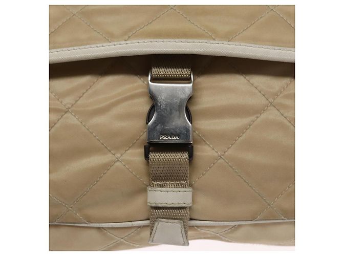 PRADA Borsa a Spalla Nylon Beige Argento Auth 103773 - vista 19