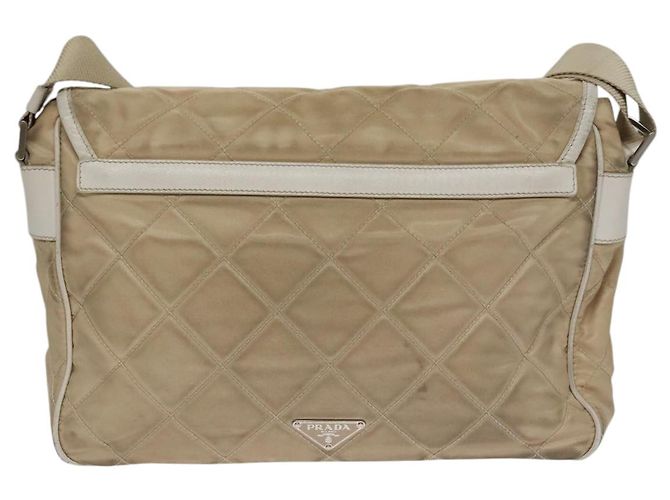 PRADA Borsa a Spalla Nylon Beige Argento Auth 103773 - vista 2