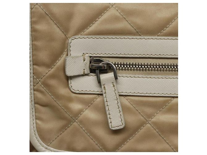 PRADA Borsa a Spalla Nylon Beige Argento Auth 103773 - vista 20