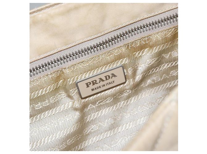 PRADA Borsa a Spalla Nylon Beige Argento Auth 103773 - vista 21