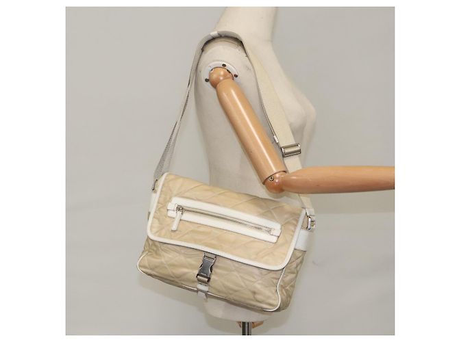PRADA Borsa a Spalla Nylon Beige Argento Auth 103773 - vista 26