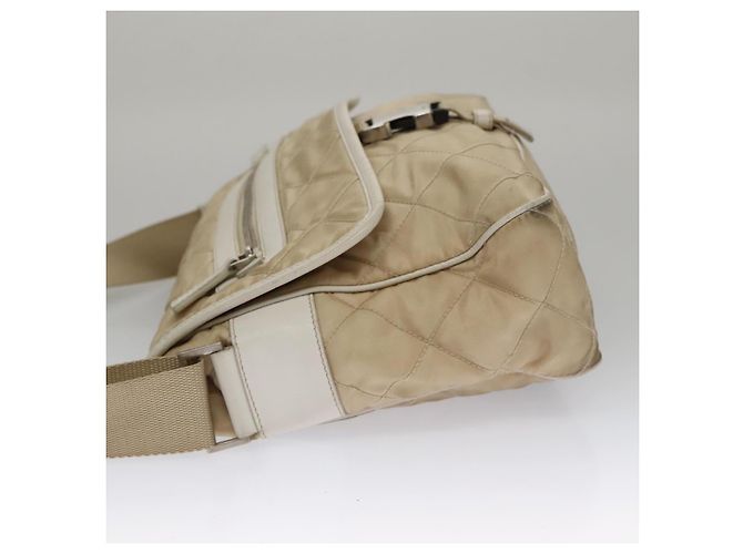PRADA Borsa a Spalla Nylon Beige Argento Auth 103773 - vista 4