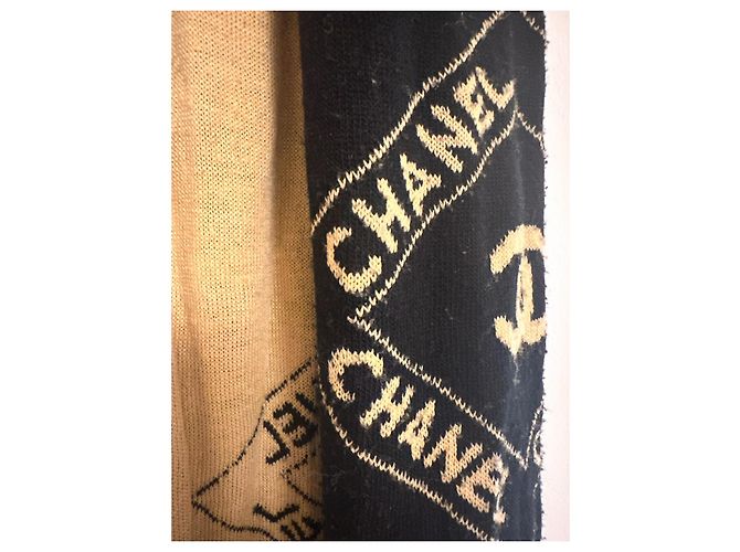 Vintage Chanel Coco Mark Wende-Wollschal (Schwarz und Beige) - LIMITIERT Mehrfarben - Ansicht 3