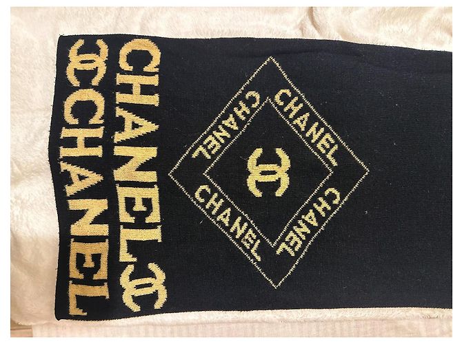 Vintage Chanel Coco Mark Wende-Wollschal (Schwarz und Beige) - LIMITIERT Mehrfarben - Ansicht 7