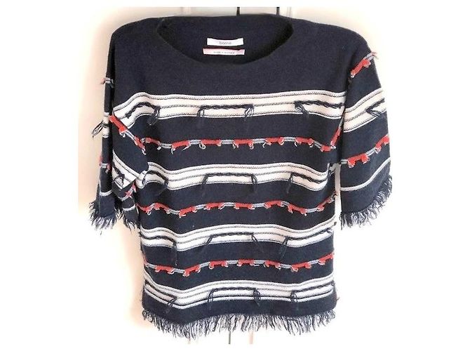 Barrie Pulli in Trikolore 100% Kaschmir - Kimonoärmel T.S Rot Aus weiß Marineblau - Ansicht 2