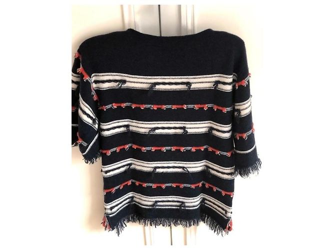 Barrie Pulli in Trikolore 100% Kaschmir - Kimonoärmel T.S Rot Aus weiß Marineblau - Ansicht 4