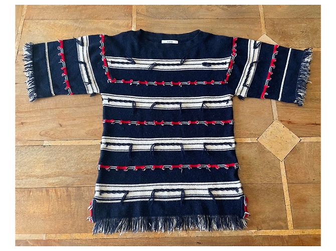 Barrie Pulli in Trikolore 100% Kaschmir - Kimonoärmel T.S Rot Aus weiß Marineblau - Ansicht 5