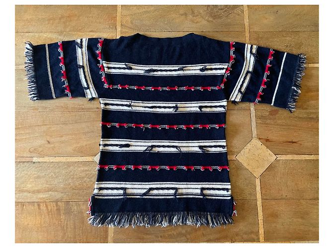 Barrie Pulli in Trikolore 100% Kaschmir - Kimonoärmel T.S Rot Aus weiß Marineblau - Ansicht 7