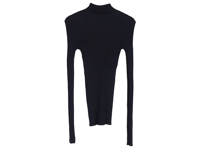Jil Sander Ripp-Turtleneck-Pullover aus marineblauer Wolle - Ansicht 2