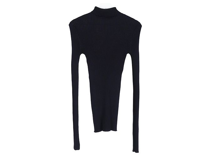Jil Sander Ripp-Turtleneck-Pullover aus marineblauer Wolle - Ansicht 5