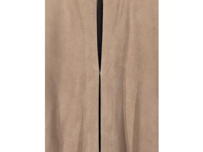 Abrigo Duster de Cuero Suede sin Cuello DROMe Beige Castaño - vista 2