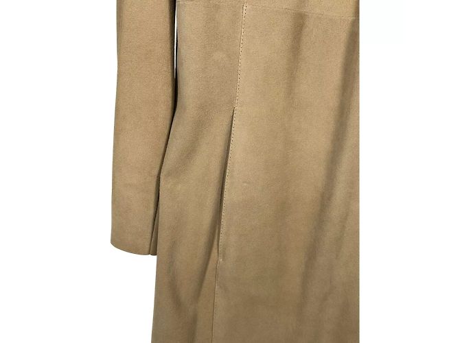 Abrigo Duster de Cuero Suede sin Cuello DROMe Beige Castaño - vista 7