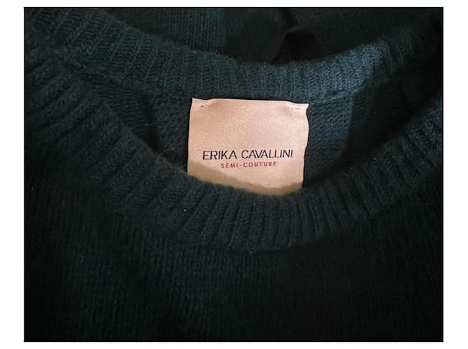 Erika Cavallini Grüner Kaschmir und Wollpullover Dunkelgrün - Ansicht 4