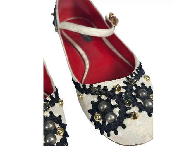 Dolce & Gabbana Bailarinas Mary Jane de Jacquard Crema Crudo - vista 2