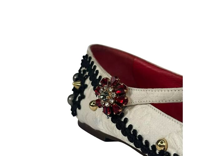 Dolce & Gabbana Bailarinas Mary Jane de Jacquard Crema Crudo - vista 3