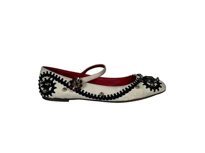 Dolce & Gabbana Bailarinas Mary Jane de Jacquard Crema Crudo - vista 4