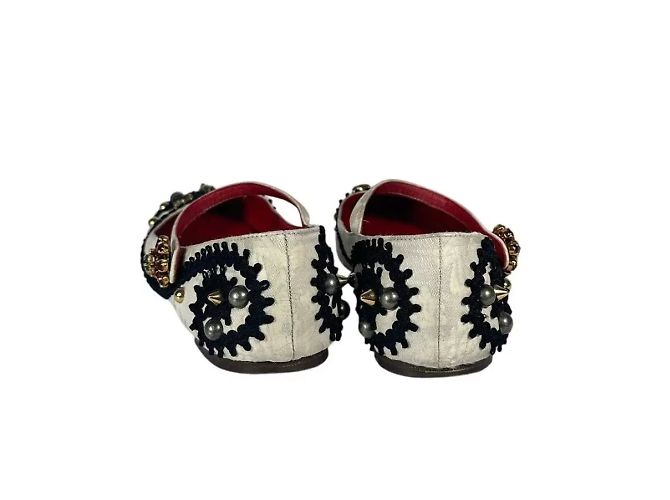 Dolce & Gabbana Bailarinas Mary Jane de Jacquard Crema Crudo - vista 5