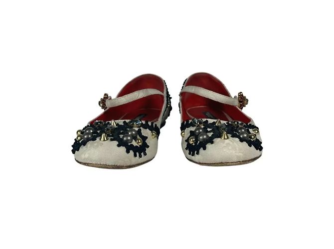 Dolce & Gabbana Bailarinas Mary Jane de Jacquard Crema Crudo - vista 6