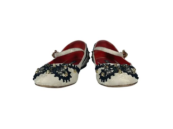 Dolce & Gabbana Bailarinas Mary Jane de Jacquard Crema Crudo - vista 7