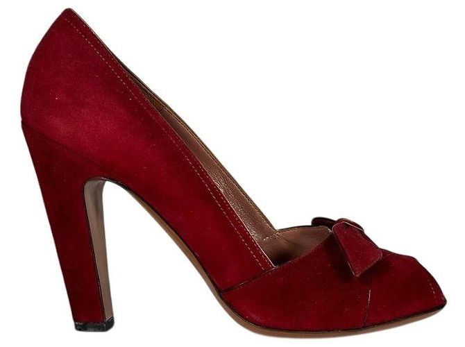 Alaïa Peep Toe Bow Pumps Cutout Suede Heels Bordeaux Red - view 3