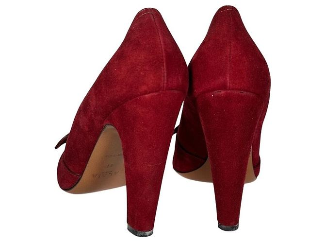 Alaïa Peep Toe Bow Pumps Cutout Suede Heels Bordeaux Red - view 4